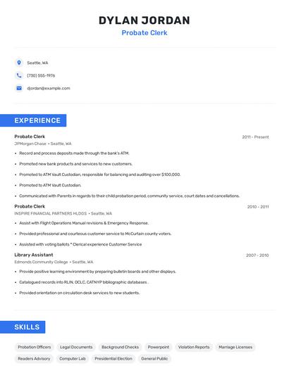 Probate Clerk Resume