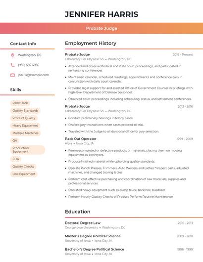 Probate Judge Resume
