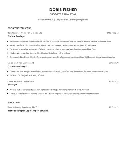 Probate Paralegal Resume