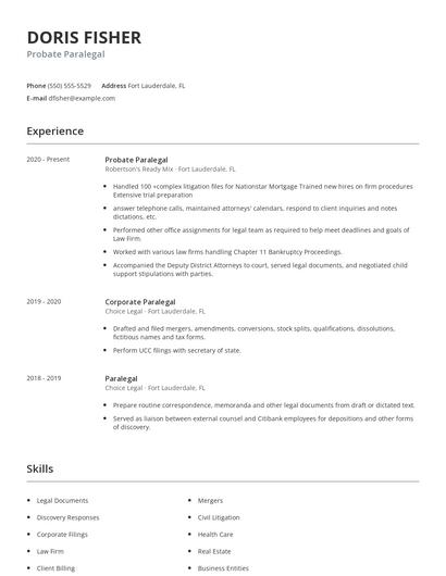 Probate Paralegal Resume
