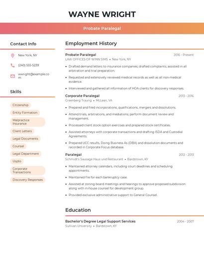 Probate Paralegal Resume