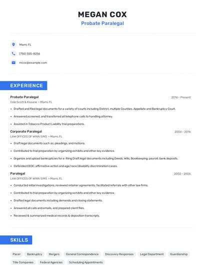 Probate Paralegal Resume