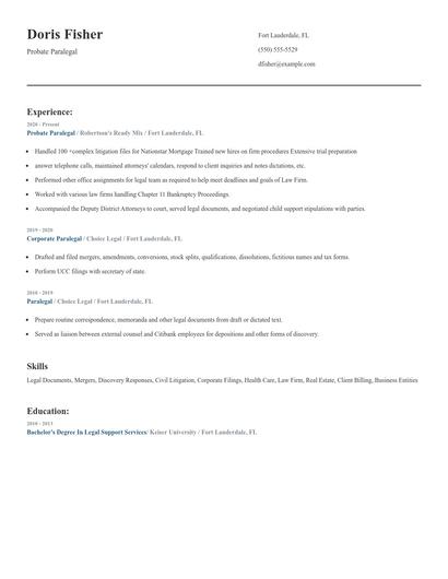 Probate Paralegal Resume