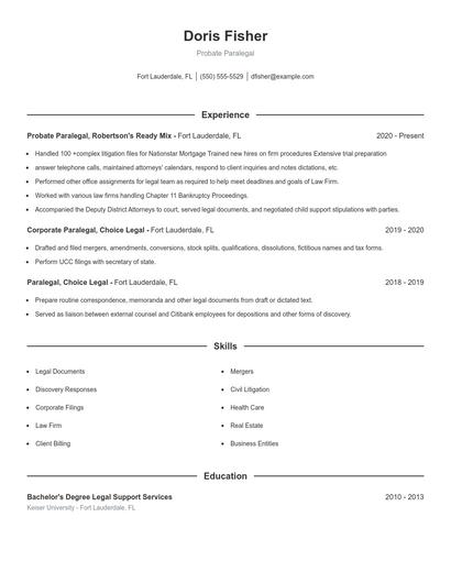 Probate Paralegal Resume