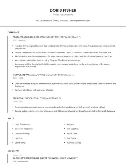 Probate Paralegal Resume