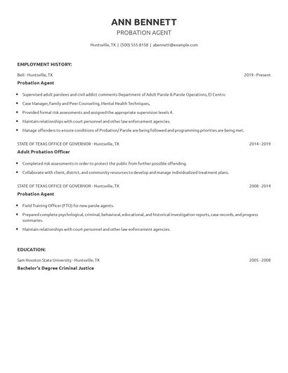 Probation Agent Resume