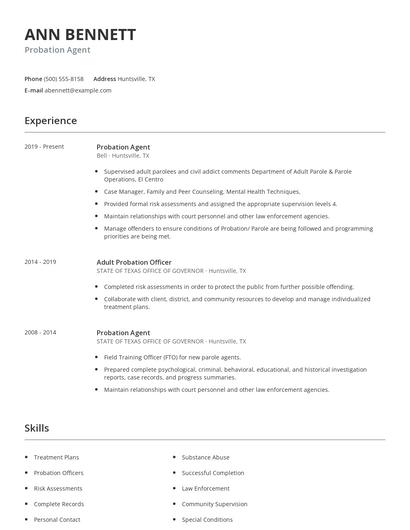 Probation Agent Resume