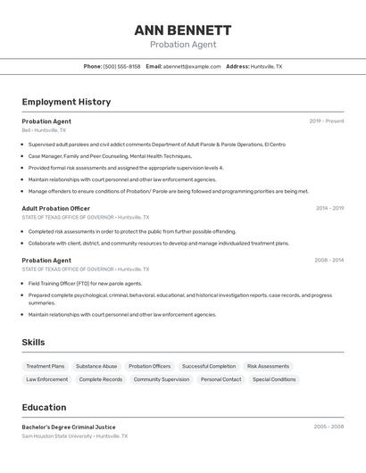 Probation Agent Resume
