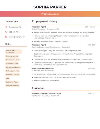 Probation Agent Resume