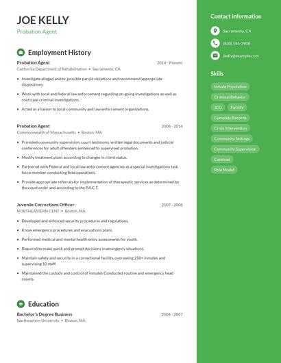 Probation Agent Resume