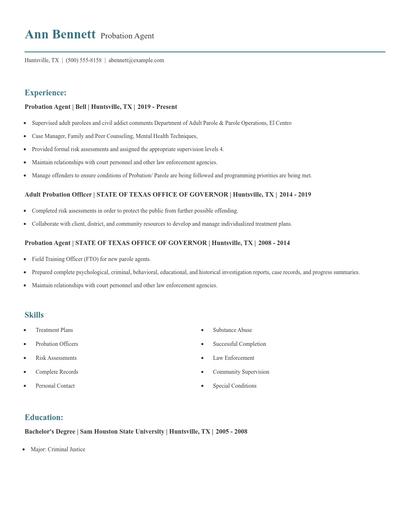 Probation Agent Resume