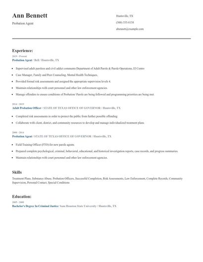 Probation Agent Resume
