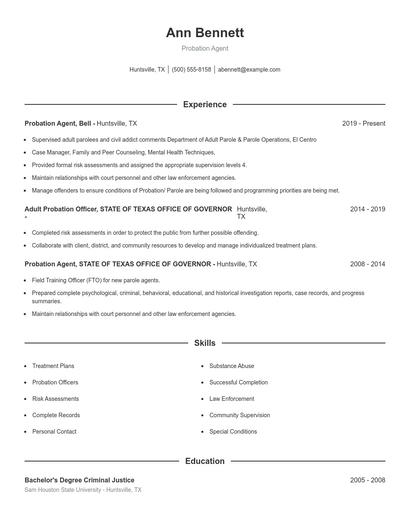 Probation Agent Resume