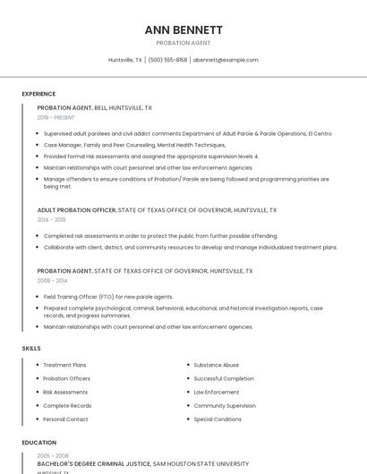 Probation Agent Resume