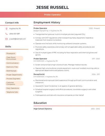 Probe Operator Resume