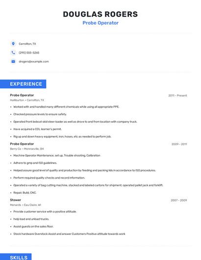Probe Operator Resume