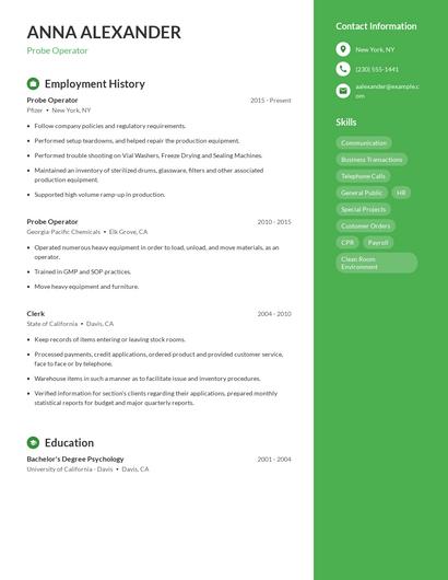 Probe Operator Resume