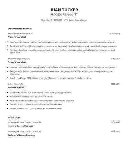Procedure Analyst Resume