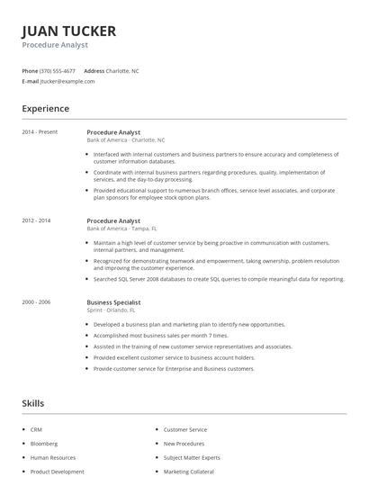 Procedure Analyst Resume