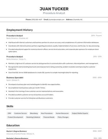 Procedure Analyst Resume