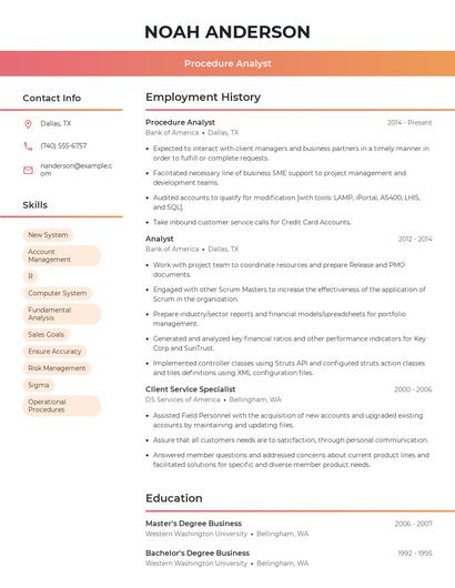 Procedure Analyst Resume
