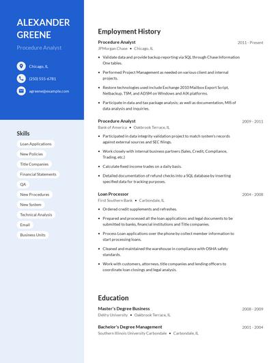 Procedure Analyst Resume