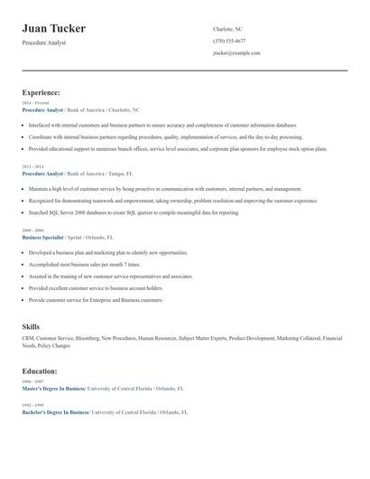 Procedure Analyst Resume