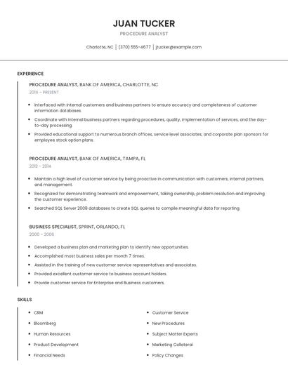 Procedure Analyst Resume