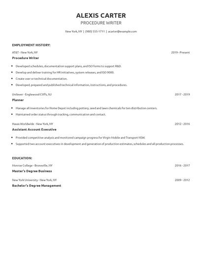 Procedure Writer Resume