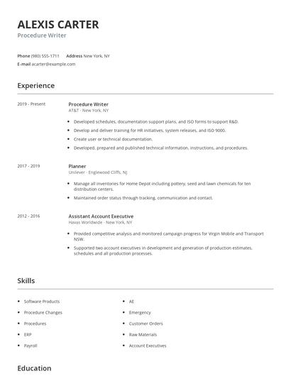 Procedure Writer Resume