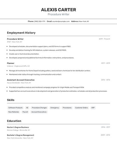 Procedure Writer Resume