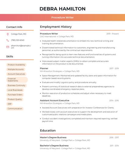 Procedure Writer Resume