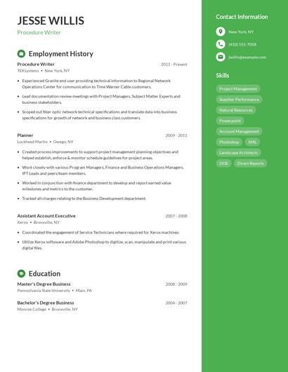 Procedure Writer Resume
