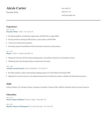 Procedure Writer Resume