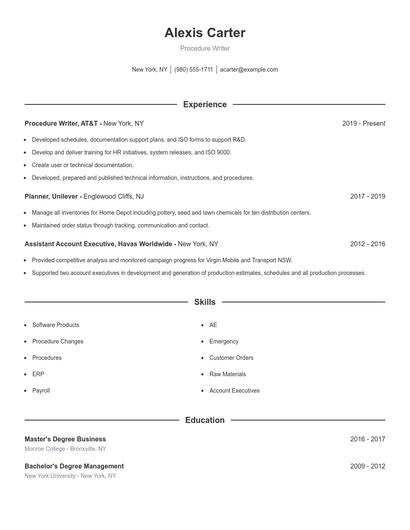 Procedure Writer Resume