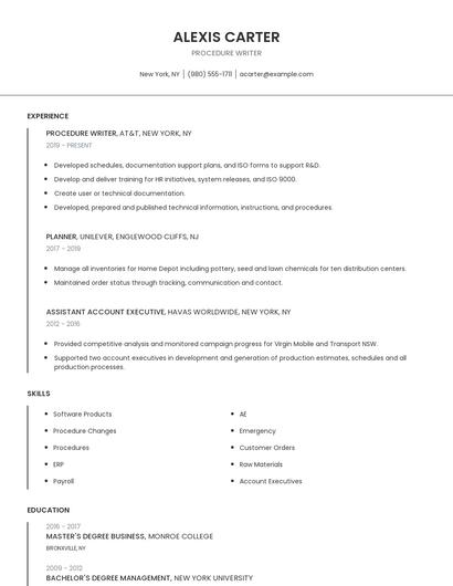Procedure Writer Resume
