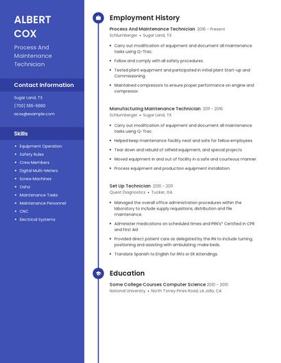 Process And Maintenance Technician Resume