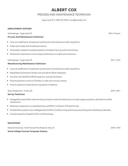 Process And Maintenance Technician Resume
