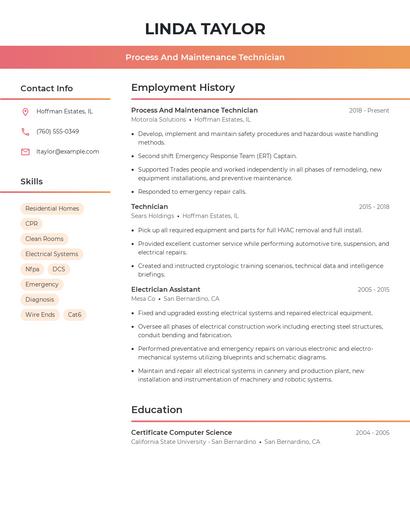 Process And Maintenance Technician Resume