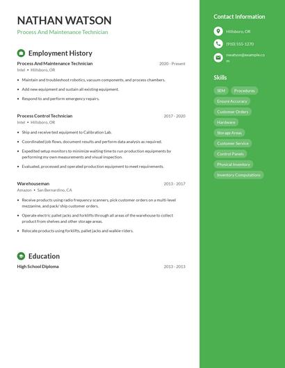 Process And Maintenance Technician Resume