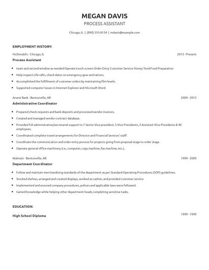 Process Assistant Resume