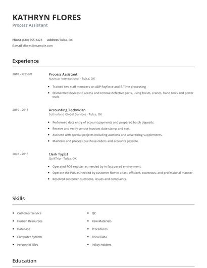 Process Assistant Resume