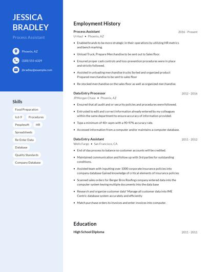 Process Assistant Resume