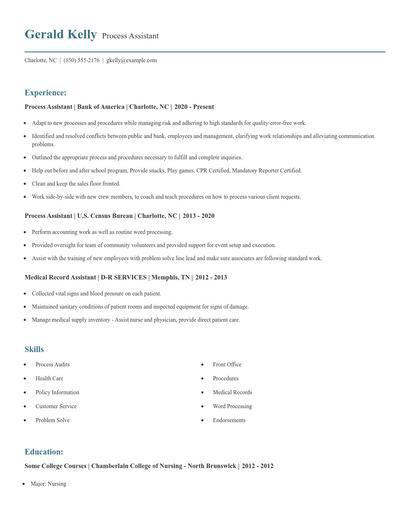 Process Assistant Resume