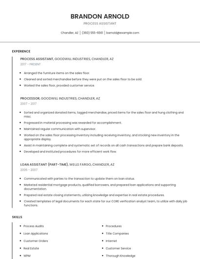 Process Assistant Resume