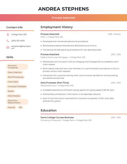 Process Associate Resume