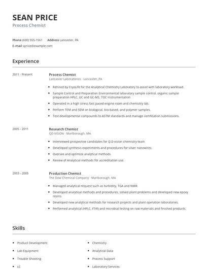 Process Chemist Resume