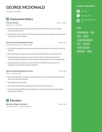 Process Chemist Resume