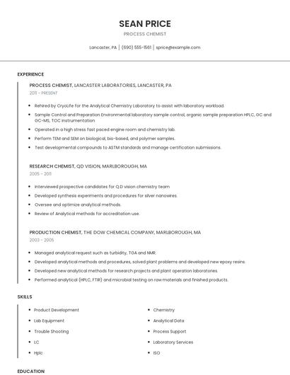 Process Chemist Resume