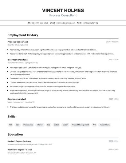 Process Consultant Resume